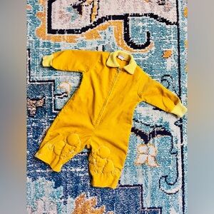 VTG 1970s Puppy Dog Mustard Yellow Corduroy One Piece